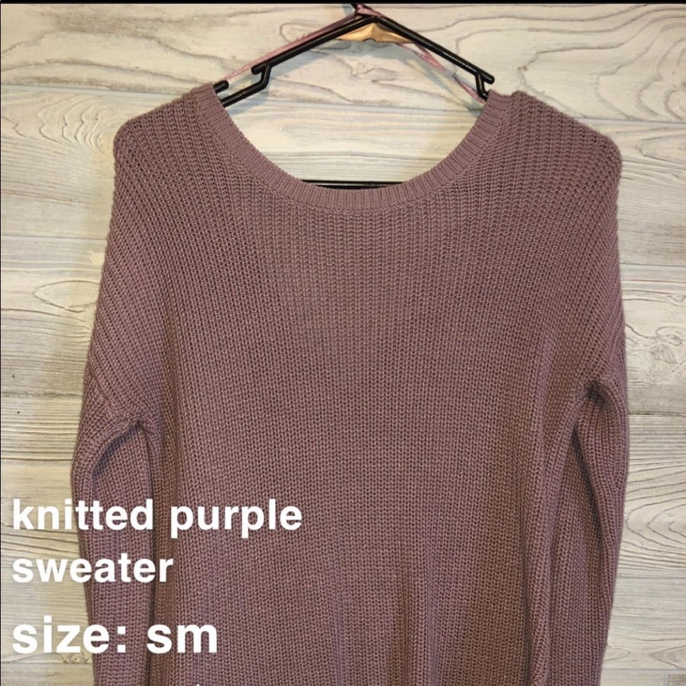 purple and white knitted sweater